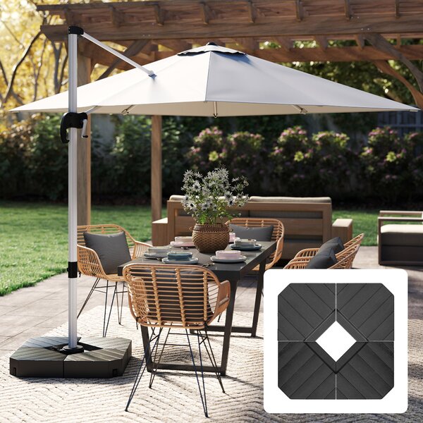 Outsunny Set 4 Mattonelle Base per Ombrellone a Braccio Riempibili con Acqua o Sabbia fino a 80 kg, Nero