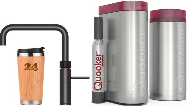 "QUOOKER FUSION SQUARE beccuccio fisso nero COMBI B con CUBE 2 (22FSBLKCUBE)" Rubinetto per acqua bollente a 100°C con sistema di acqua potabile Incluso thermo mug