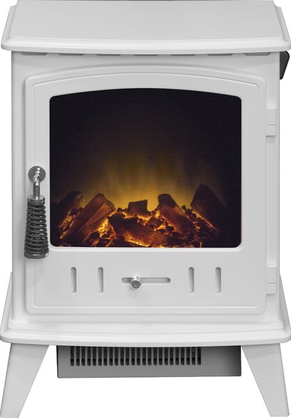 Caminetto elettrico Adam Aviemore in bianco, stufe elettriche per soggiorno e interni, caminetto elettrico con fiamme LED, potenza termica 0,9-1,8 kW