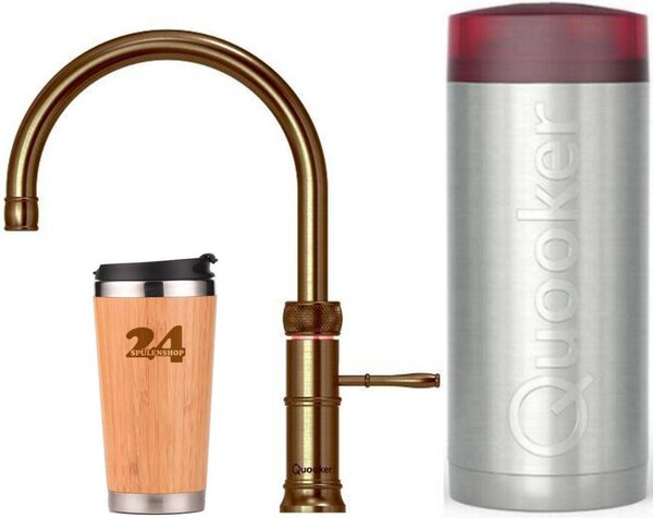 QUOOKER CLASSIC FUSION Round COMBI B Miscelatore in ottone patinato e 100°C (22CFRPTN) Miscelatore per lavello con funzione acqua bollente a 100°C Incl. tazza termica