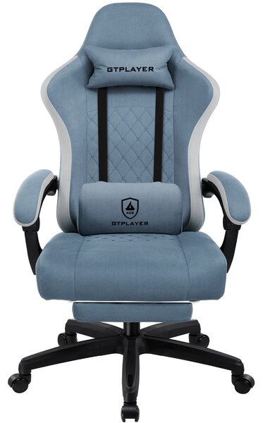 LUCKRACER Sedia da gioco con poggiapiedi Sedia da ufficio ergonomica con cuscino lombare regolabile, poggiatesta Sedia da gioco, regolabile in altezza Azzurro