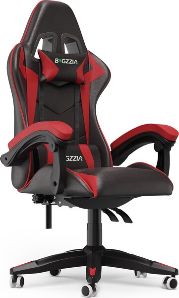 Sedia da gioco ergonomica - Cuscino lombare + poggiatesta - Altezza regolabile - Nero e rosso
