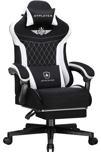 Sedia da gioco GTPLAYER, sedia da gioco ergonomica in tessuto con supporto lombare, sedia per PC con schienale allargato, portata fino a 150 kg, leggera