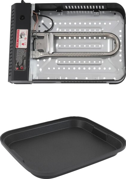 Barbecue a gas, portatile, con coperchio in vetro temperato, padella da 37 cm