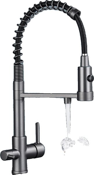 Miscelatore da cucina, bocca girevole a 360 gradi, funzione di spruzzo estraibile, colore grigio canna di fucile