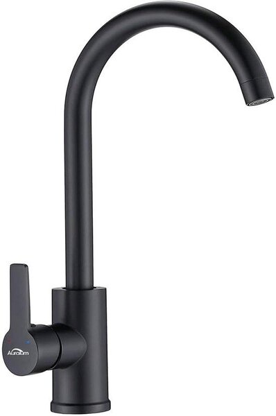 Miscelatore da cucina Auralum nero ad alta pressione, miscelatore da cucina con bocca alta e aeratore estraibile, miscelatore da cucina ruotabile a 360°, miscelatore da cucina con attacchi 2*G3/8