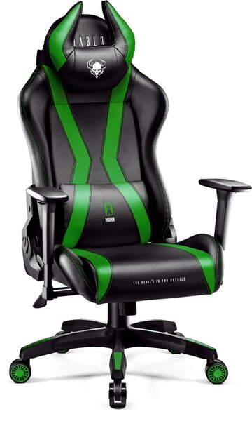 Diablo X-Horn Gaming Chair Sedia da ufficio Braccioli 3D Design ergonomico Cuscino collo/glutei Similcuoio Funzione dondolo Dimensioni normali Nero/Verde