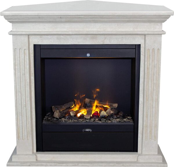 Caminetto a vapore acqueo Xaralyn - Cadiz-Corner EAL - pietra naturale bianca - riscaldamento 1500 Watt - con telecomando - caminetto elettrico Opti-Myst - caminetto da incasso incluso - caminetto decorativo - caminetto ad angolo