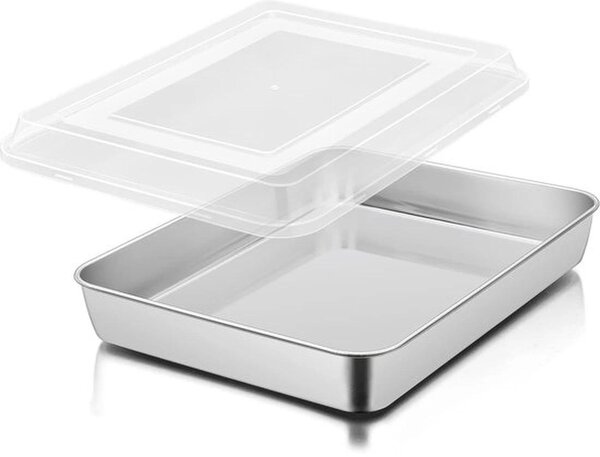 Azomor - Stampo rettangolare in acciaio inossidabile con coperchio, per un uso versatile