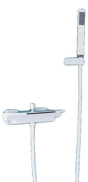 Rubinetto per doccia, bocca a cascata, design a doppia maniglia, bianco