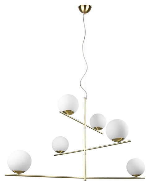 Lampada a sospensione - Giallo dorato - Bianco - Vetro opalino - Metallo - H 150 cm - 6 luci
