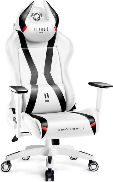 Diablo X-Horn Gaming Chair Sedia da ufficio Braccioli 3D Design ergonomico Cuscino collo/glutei Similcuoio a dondolo King Size Bianco-Nero