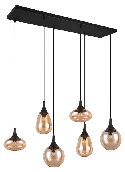 Lampadario a 6 luci Lumina con vetro ambrato