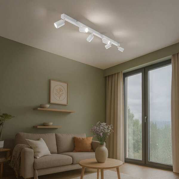 Faretto da soffitto Top, bianco, 127 cm, a 6 luci, metallo, GU10 NEX TK Lighting, dimmerabile, Bianco / Opale, Soggiorno / Sala da pranzo, Metallo, Moderno, Faretto alogeno