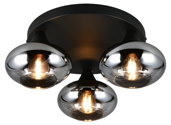 Lampada da soffitto, metallo, nero, vetro color fumo, P 39 cm