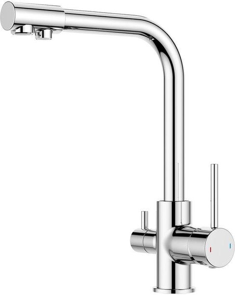 Rubinetto da cucina in cromo lucido con tripla funzione, rotazione a 360 gradi e braccio di lavaggio con allacciamento per acqua potabile