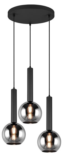 Lampada a sospensione a 3 luci, vetro fumé / nero