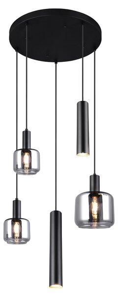 Lampada a sospensione MATARO nera-cromata 5xE27x10W in metallo, dimensioni: 150x40x40 cm, IP20, Trio