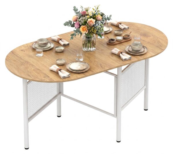 KOMFOTTEU Tavolo da pranzo ovale per 6-8 persone, tavolo pieghevole con gambe in metallo robuste e piano in legno, tavolo pieghevole salvaspazio, tavolo da cucina, tavolo per soggiorno e sala da pranzo, dimensioni 150 x 80 x 76 cm