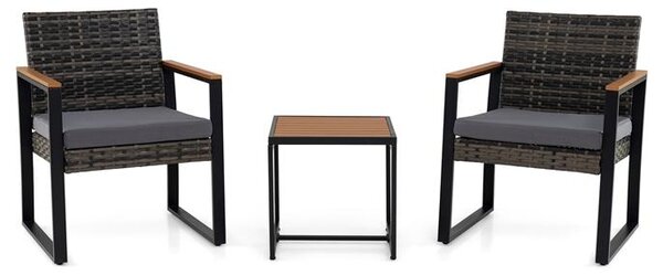 Set di mobili da balcone KOMFOTTEU in rattan sintetico PE, set da giardino composto da 3 pezzi con 2 sedie e un tavolino, set per balcone con cuscini rimovibili, capacità di carico di 150 kg, set di sedute per balcone, terrazza o giardino
