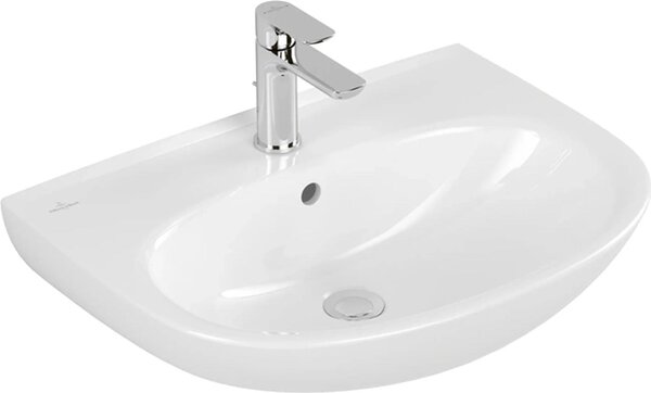 Lavabo Villeroy & Boch O.novo, 4A4060, 600 x 460 mm, ovale, vasca centrale, 1 foro per rubinetto (centrale, passante), con troppopieno, bianco alpino, 1 pz