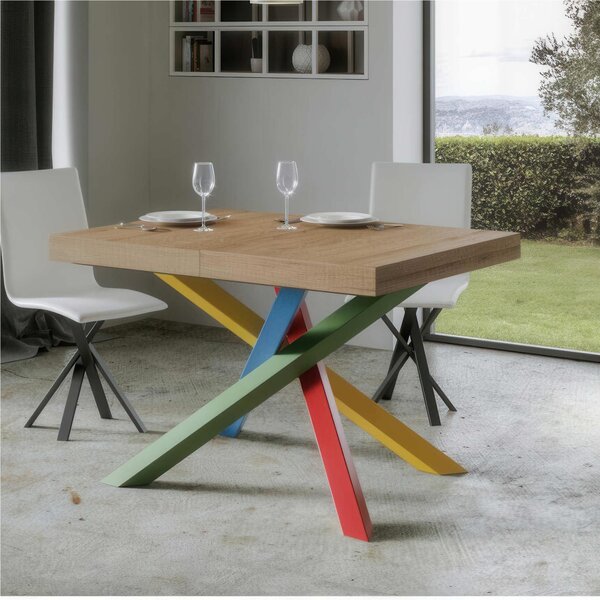 Tavolo Allungabile 160 cm fino a 4.20 mt, Piano VOLANTIS design Moderno Dimensioni 90x160xh77 cm estensibile fino a 420 cm telaio 4 colori piano in Legno di Frassino colore quercia Naturale