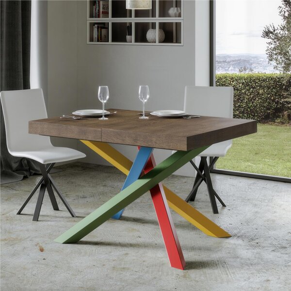Tavolo Allungabile 160 cm fino a 4.20 mt, Piano VOLANTIS design Moderno Dimensioni 90x160xh77 cm estensibile fino a 420 cm telaio 4 colori piano in Legno di Frassino colore Noce