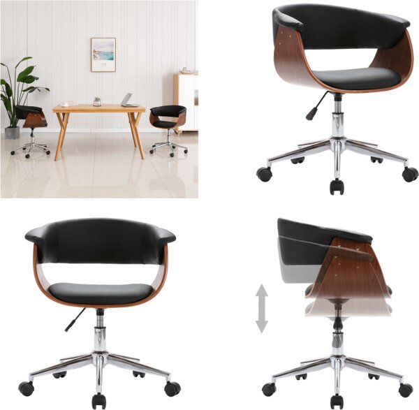 VidaXL Sedia da ufficio girevole in legno curvato nero e Pelle finta - Sedia da ufficio - Sedie da ufficio - Sedia girevole da ufficio - Sedie girevoli da ufficio