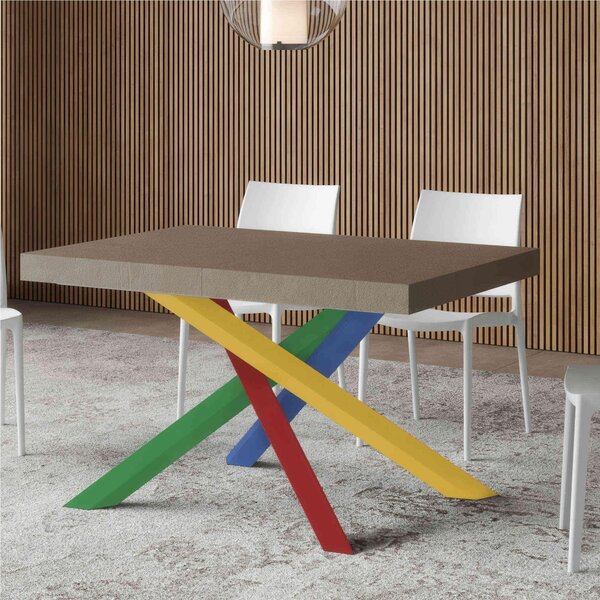 Tavolo Allungabile 160 cm fino a 4.20 mt, Piano VOLANTIS design Moderno Dimensioni 90x160xh77 cm estensibile fino a 420 cm telaio 4 colori piano in Legno di Frassino colore cashmere