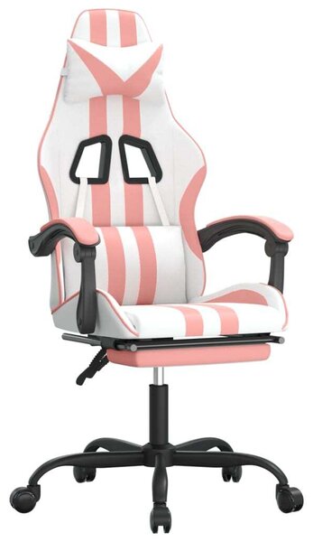 SYFAX™ Sedia da Gaming con Poggiapiedi Bianco e Rosa in Pelle finta
