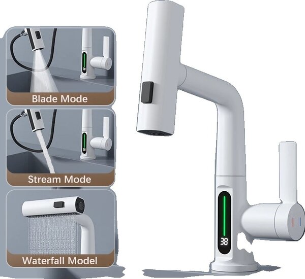 Rubinetto da cucina, stile contemporaneo, design monocomando, bianco