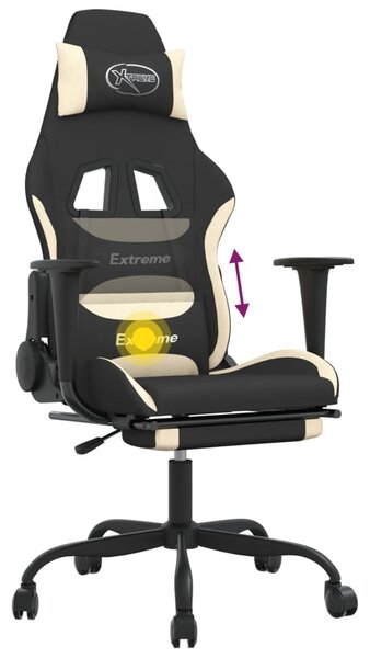 Sedia da gaming vidaXL con funzione massaggio e poggiapiedi, in tessuto nero e crema
