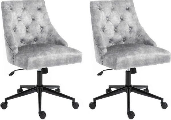 Sedia da ufficio CasaDolce PINTA, set di 2, grigio chiaro, 54x63x87,5-95 cm, girevole e regolabile in altezza, imbottita, ruote in PU, carico massimo 120 kg
