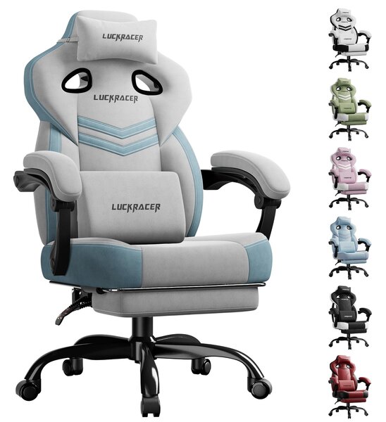 LUCKRACER sedia da gioco, sedia da ufficio con braccioli collegati, cuscino in memory foam, angolo di inclinazione di 90-155° e poggiapiedi, tessuto funzionale e resistente