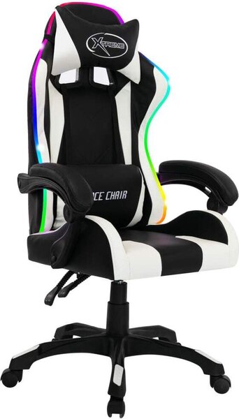 Sedia da Gaming con Luci a LED RGB Bianca e Nera in Pelle finta