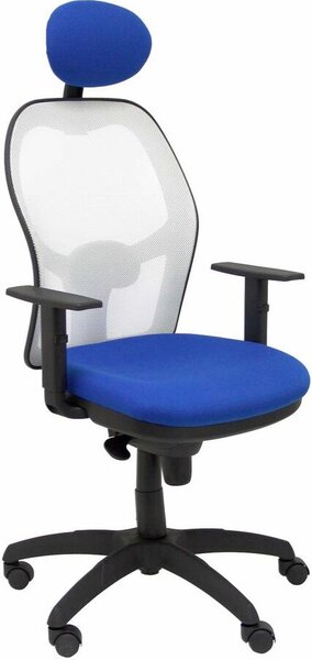 Sedia Jorquera in rete bianca con sedile blu bali e poggiatesta fisso