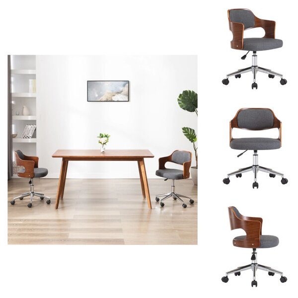 VidaXL Sedia da ufficio girevole in legno curvato e tessuto grigio - Sedie da ufficio