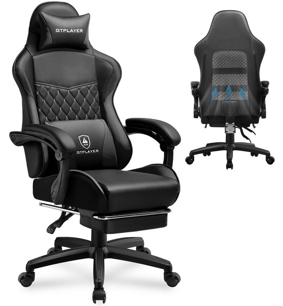 GTPLAYER Sedia da gioco, sedia da gioco, sedia da ufficio ergonomica regolabile in altezza, pratica per l'inverno e l'estate, con doppio schienale con poggiapiedi