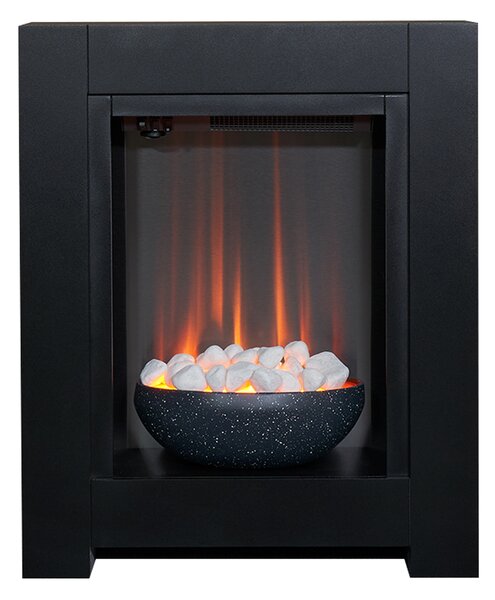 Set caminetto Adam Monet in colore nero con camino elettrico, dimensioni 73 cm x 60 cm x 20 cm, fiamma LED, potenza termica 1–2 kW