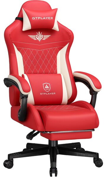 GTPLAYER Sedia da gioco, Sedia ergonomica per giocatori in Finto cuoio con supporto lombare, Sedia per PC con schienale allargato, Portata fino a 150 kg, Rosso