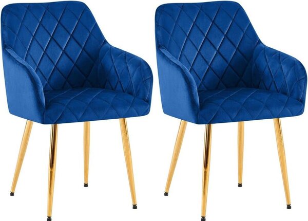 Set di 2 sedie da pranzo - sedute in velluto - posizione di seduta comoda, fino a 150 kg | Colore: blu scuro | Materiale alloggiamento: oro metallizzato