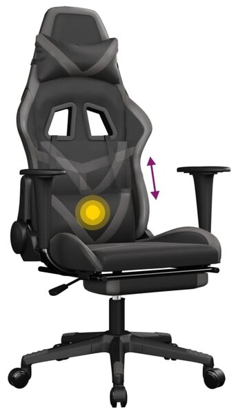 Sedia da gaming vidaXL con funzione massaggio e poggiapiedi, in Pelle finta nera e grigia