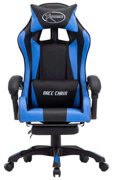 Sedia da Gaming con Poggiapiedi Blu e Nera in Pelle finta