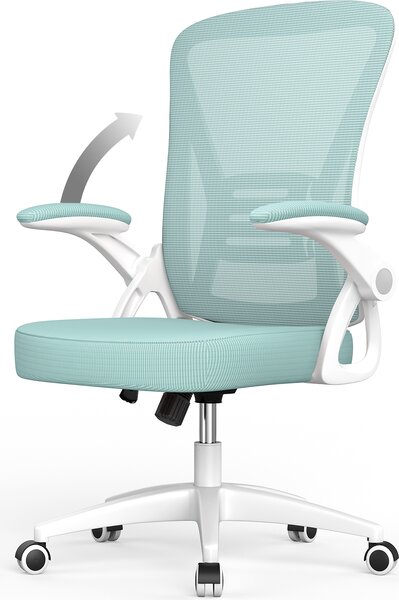 Sedia da ufficio - Seduta ergonomica - Sedia con braccioli ribaltabili a 90° - Supporto lombare - Altezza regolabile - Verde