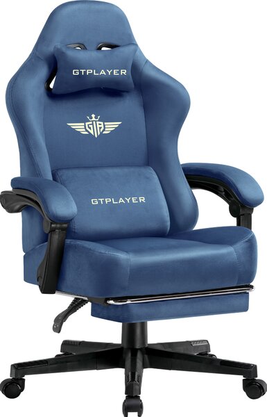GTPLAYER sedia da gioco Poltrona da gioco ergonomica Sedia da scrivania Sedia da ufficio con superficie in tessuto Cuscino di seduta a molla, braccioli di collegamento, con poggiapiedi