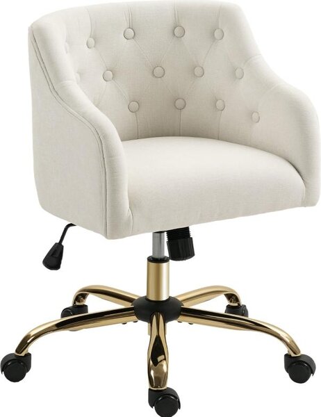 Sedia da ufficio Fortuna Lai, sedia da scrivania girevole, sedia da ufficio regolabile in altezza con funzione oscillante, effetto lino, sedia da trucco per camera da letto, studio, beige