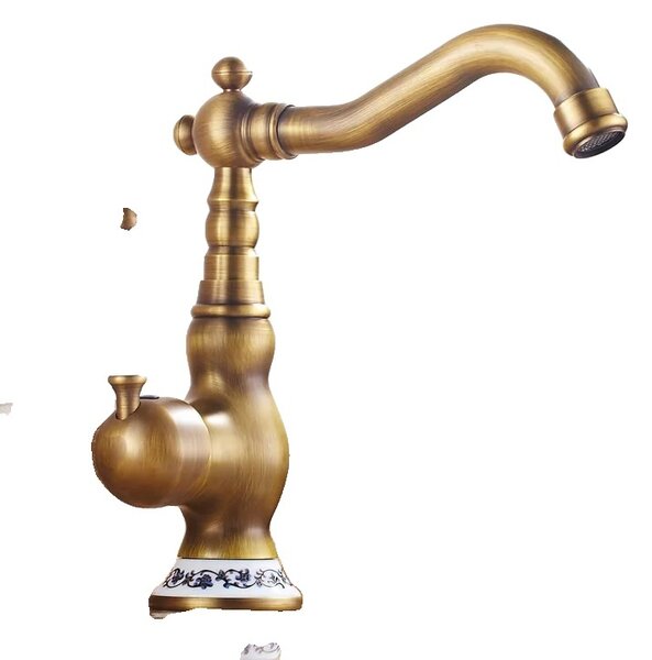 Rubinetto da cucina, finitura ottone antico, miscelatore acqua calda e fredda, rosso