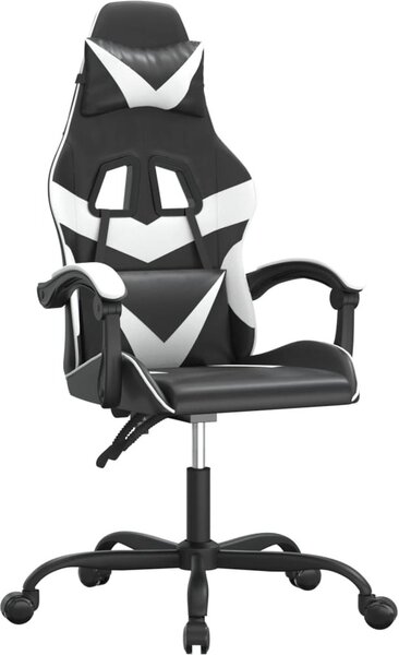 Sedia da Gaming Girevole Nero e Bianco in Pelle finta