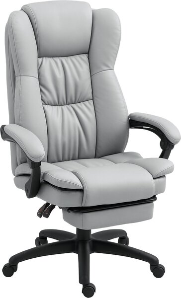 Sedia da ufficio Fortuna Lai con funzione massaggio, sedia da scrivania ergonomica con funzione reclinabile, poltrona da ufficio regolabile in altezza con funzione girevole, poggiapiedi, telecomando, Pelle finta, grigio chiaro