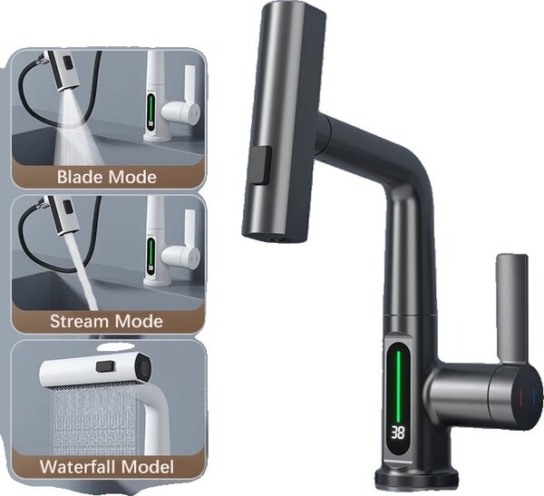 Rubinetto da cucina, stile contemporaneo, design monocomando, grigio canna di fucile